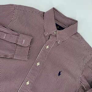 Ralph Lauren Men's Striped Button Down Shirt Burgundy White Classic Fit Size M